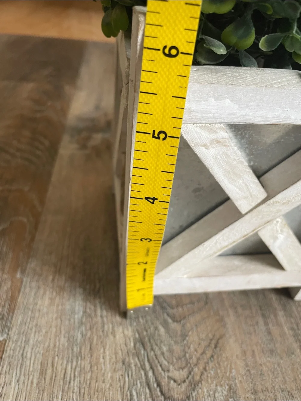Faux Boxwood 8-9” Topiary in White Rustic Crate - Green